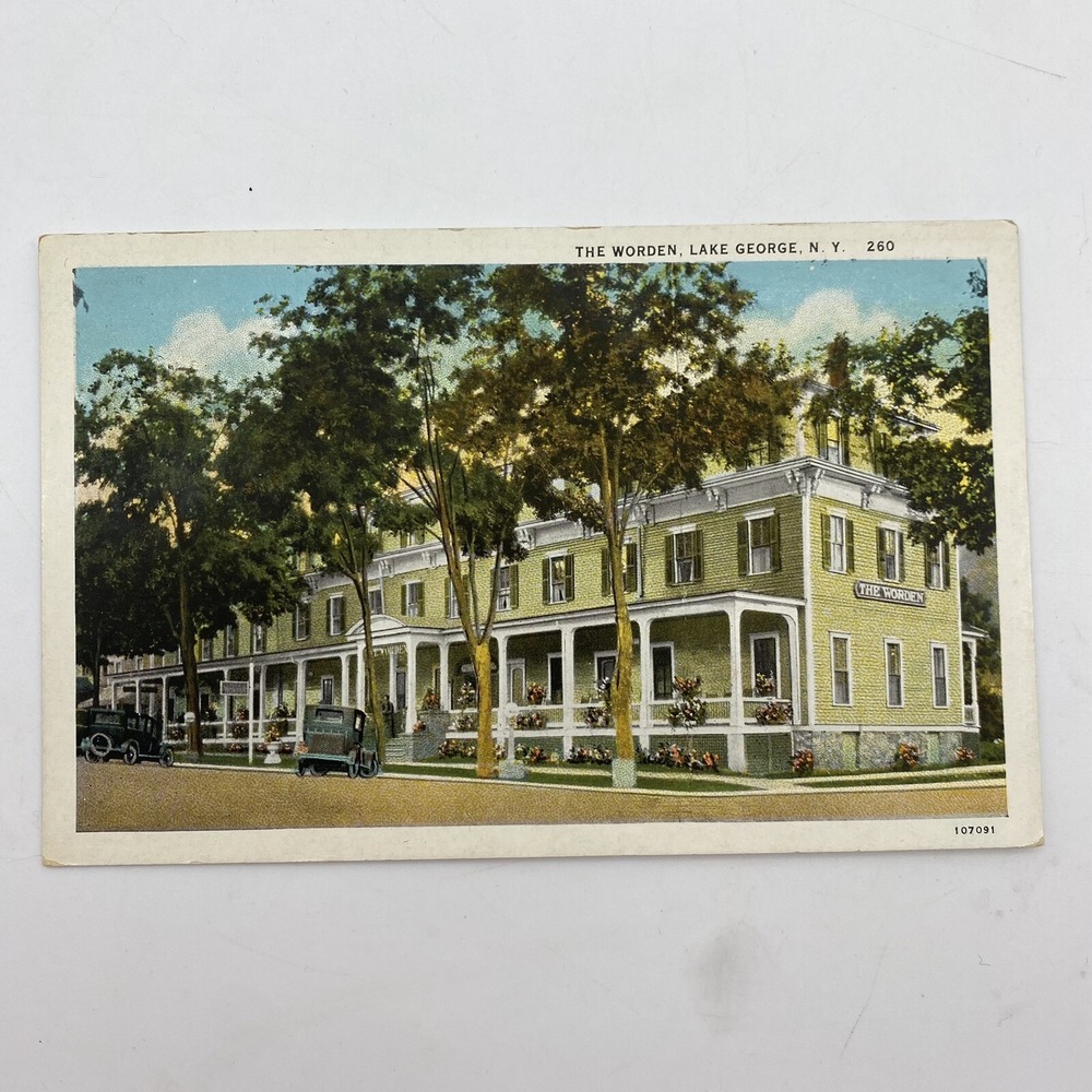 Vintage Lake George NY Postcard The Worden Unposted‎ White Border